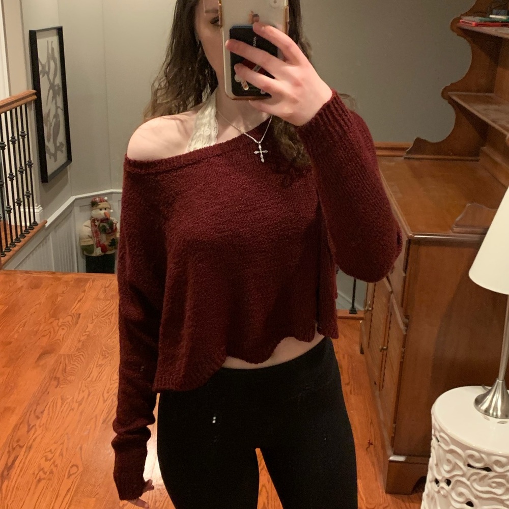 deep red cropped sweater
